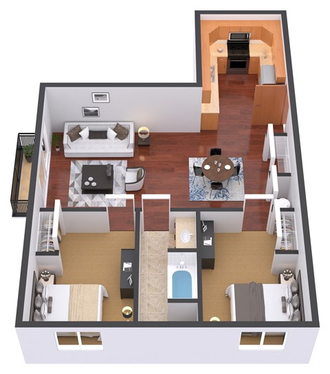 2 Bedroom Floor Plan at Urban Crossing Apartments, Fargo, 58103